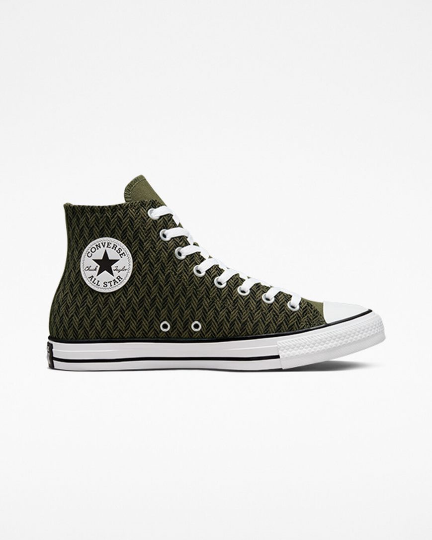 Dámské Boty Vysoké Converse Chuck Taylor All Star Herringbone Olivy Zelené Černé Bílé | CZ UZDV38